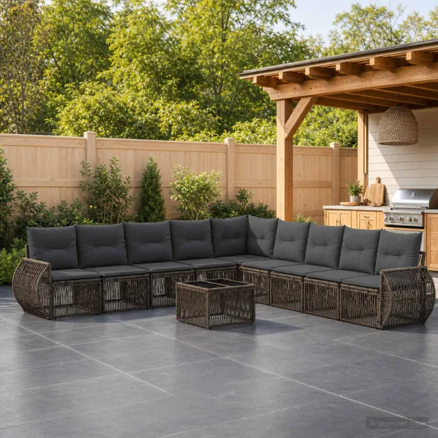 vidaXL Tuinbankenset 10 st 9-zits Grijs en Donkergrijs poly rattan, foto 2