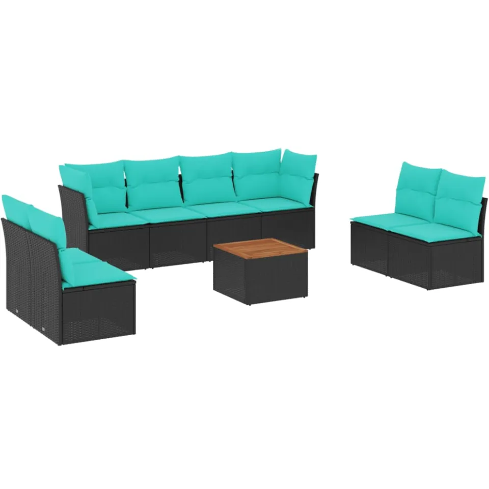 vidaXL 9-delige Loungeset met kussens poly rattan zwart, foto 3