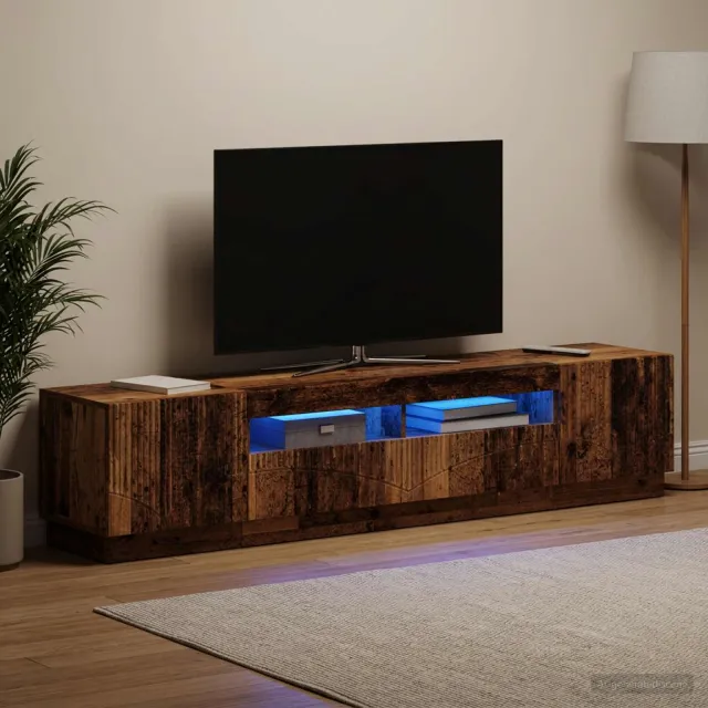 vidaXL LED tv-meubel HOORN 3 st Oud hout Bewerkt hout Bruin