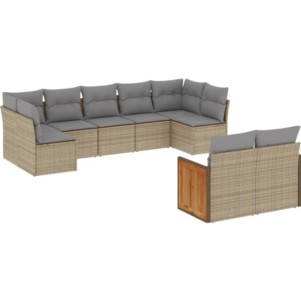 vidaXL 9-delige Loungeset met kussens poly rattan beige, foto 3