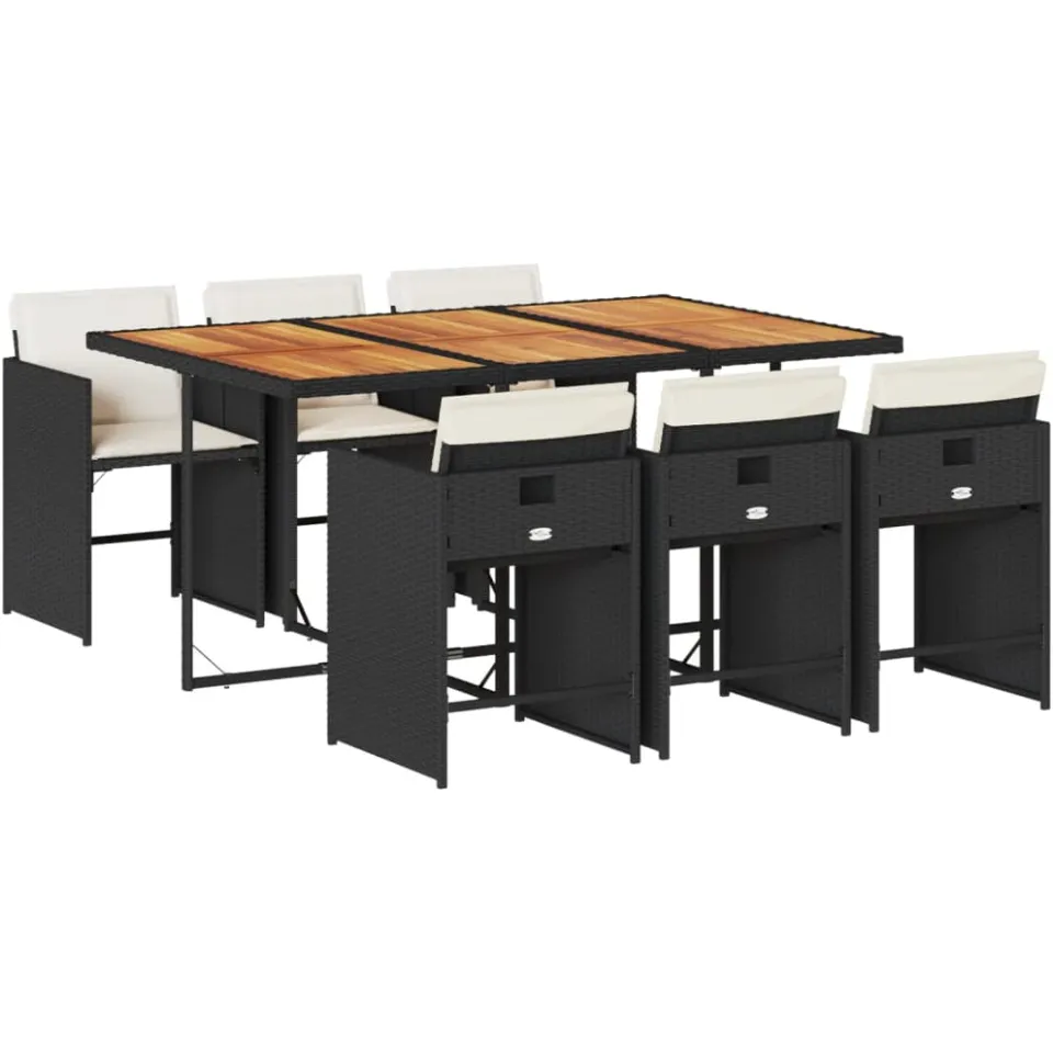 vidaXL 7-delige Tuinset met kussens poly rattan zwart