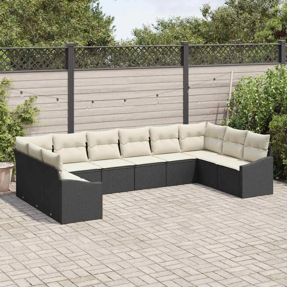 vidaXL Bankstel 10 st Zwart poly rattan, foto 3