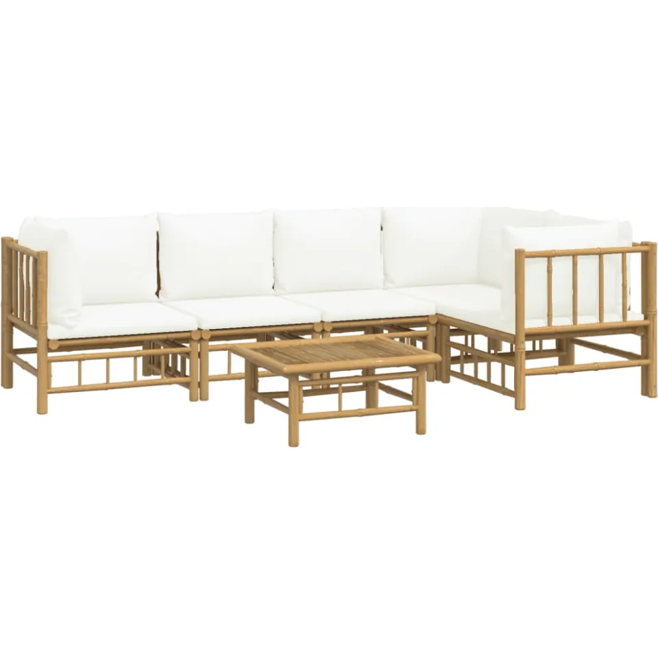 vidaXL 6-delige Loungeset met kussens bamboe crèmewit, foto 2