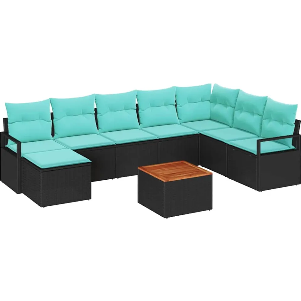 vidaXL Tuinbankenset 9 st Zwart poly rattan, foto 3