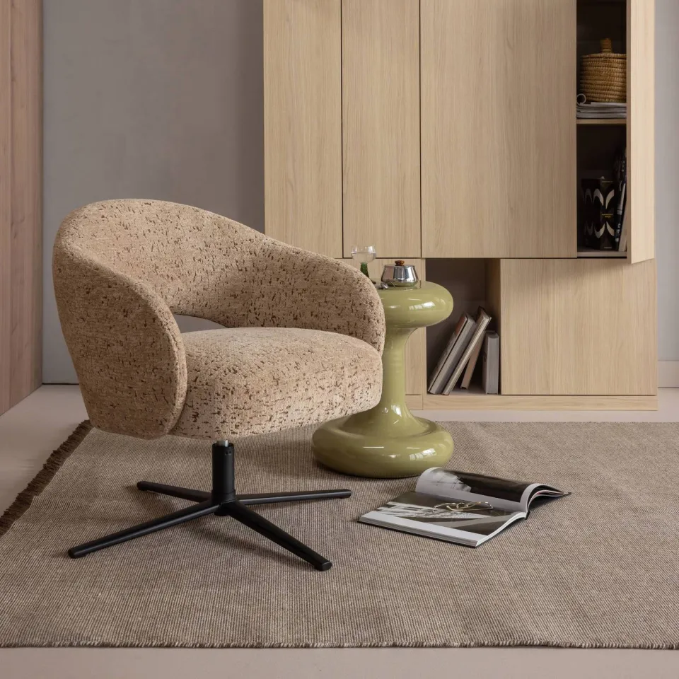 WOOOD Pico Draaifauteuil - Wollig Structuur - Bruin - 74x71x69, foto 4