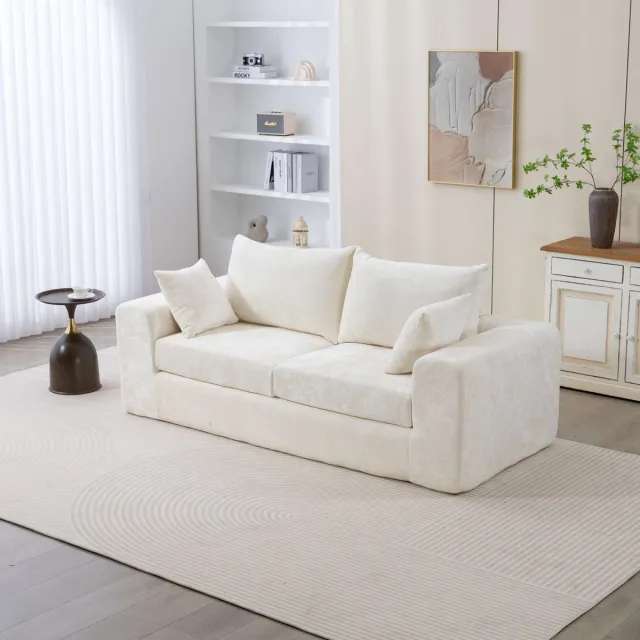 Vankel Multifunctionele Slaapbank – Chenille Bekleding – Geschikt voor 2–3 Personen – Hoog Veerkrachtig Schuim – Bank voor Kleine Woonkamers – Geen Montage - wit