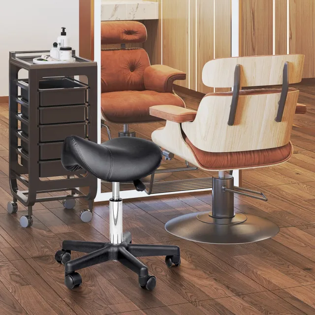 STILVORA Bureaukruk 35 x 38 x 43-55 cm - Hoogteverstelbaar En 360 Graden Draaibaar Met Wielen - Voor Salon En Kantoor - Kunstleer Zwart Black