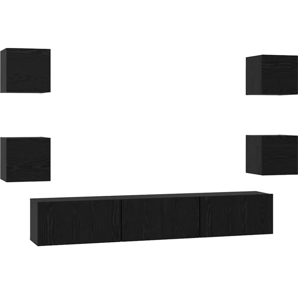 vidaXL Tv-meubelset 7 st 60 x 30 x 30 cm Zwart Eiken