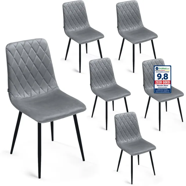 Lina Elisia Velvet Eetkamerstoelen - Grijs - Set van 6 - Stoel