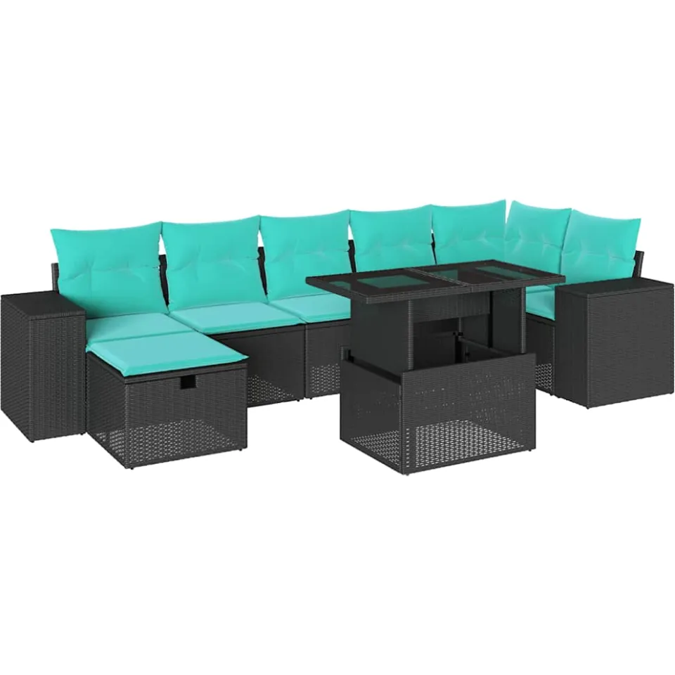vidaXL 8-delige tuinbankset met kussens, zwart polyrotan, foto 3