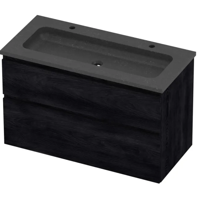 Proline Rollo Badmeubelset Hardsteen Elegant 2 Kraangaten 100x46x62 cm Blue Stone Black Oak Eiken