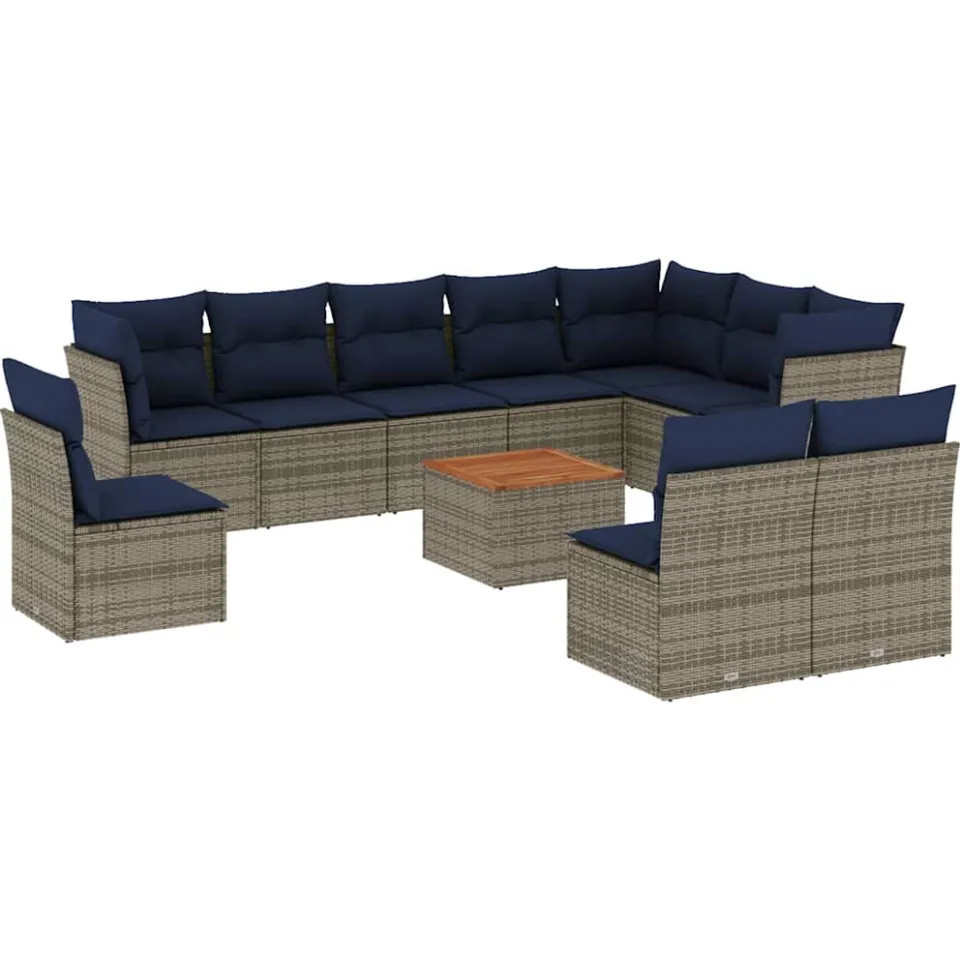 vidaXL 11-delige Loungeset met kussens poly rattan grijs, foto 3