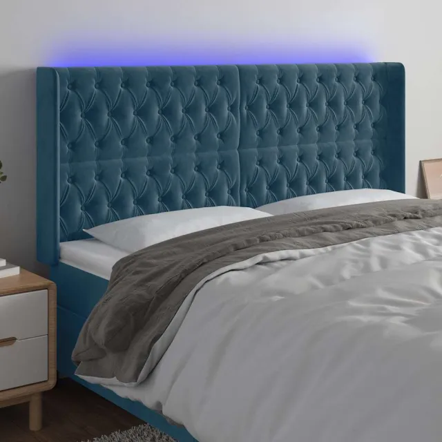 vidaXL Hoofdbord LED 203x16x118/128 cm fluweel donkerblauw blauw