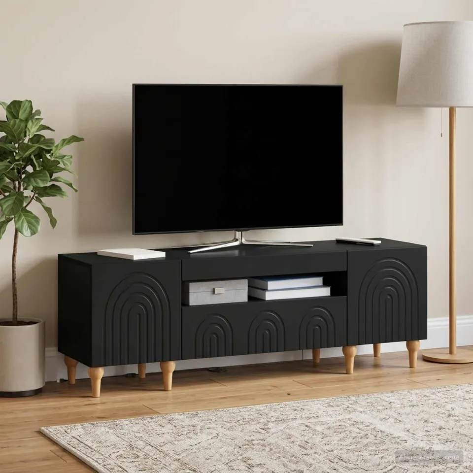 vidaXL LED tv-meubel ALKMAAR 153 x 35 x 43 cm Zwart Bewerkt hout, foto 4