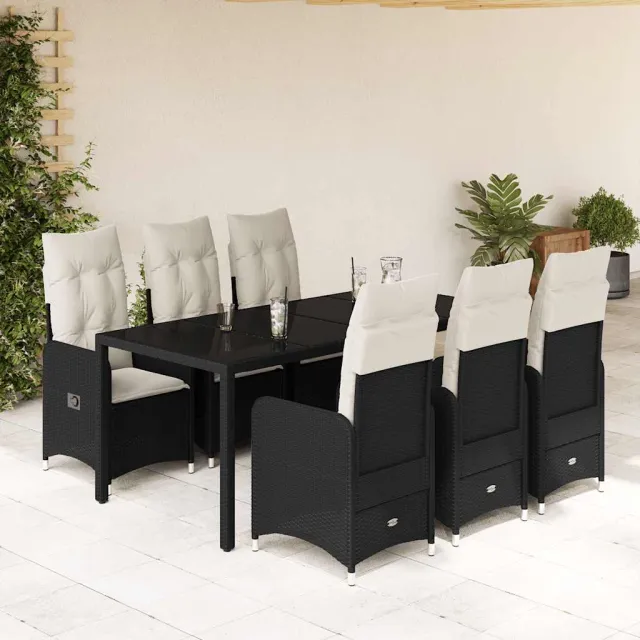 vidaXL 7-delige Bistroset met kussens poly rattan zwart, foto 2