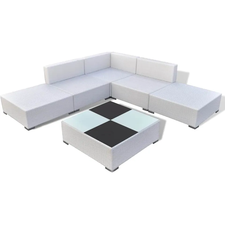 vidaXL 6-delige Loungeset met kussens poly rattan wit