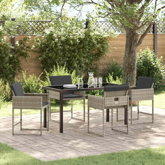 vidaXL Tuin eettafelset 5 st Lichtgrijs poly rattan
