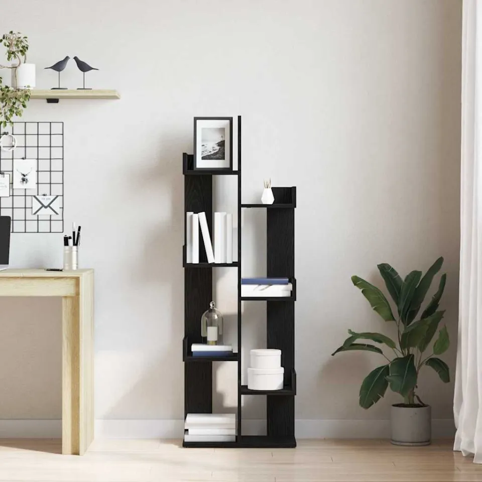 vidaXL Boekenkast 8-laags 48 x 25,5 x 140 cm Bewerkt hout Zwart Eiken, foto 3