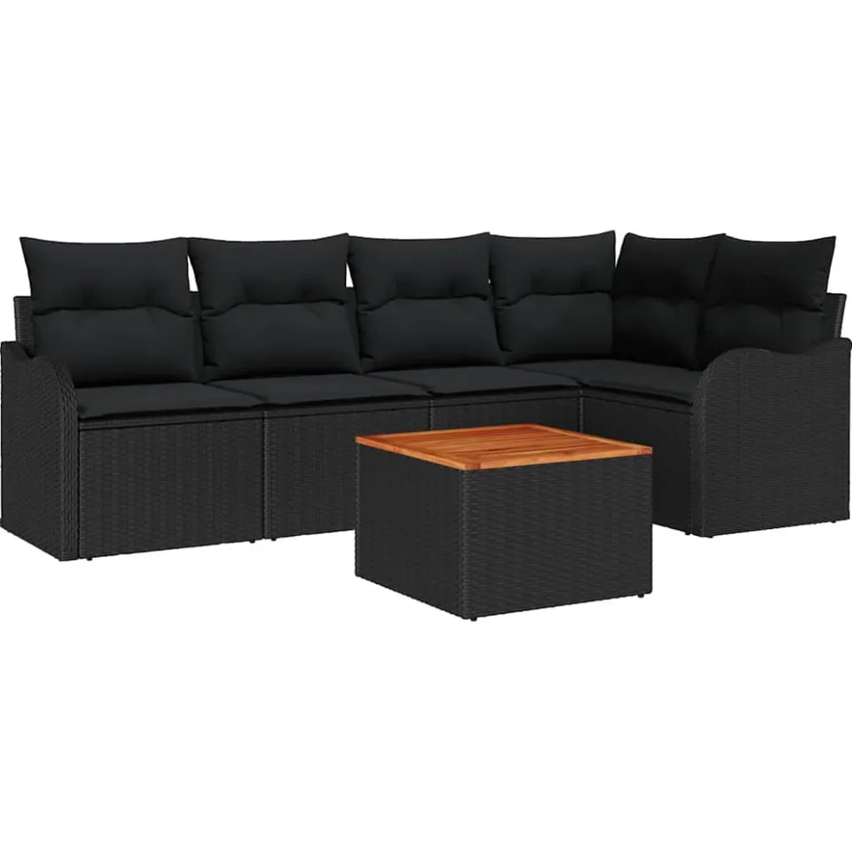 vidaXL Tuinbankenset 6 st Zwart poly rattan