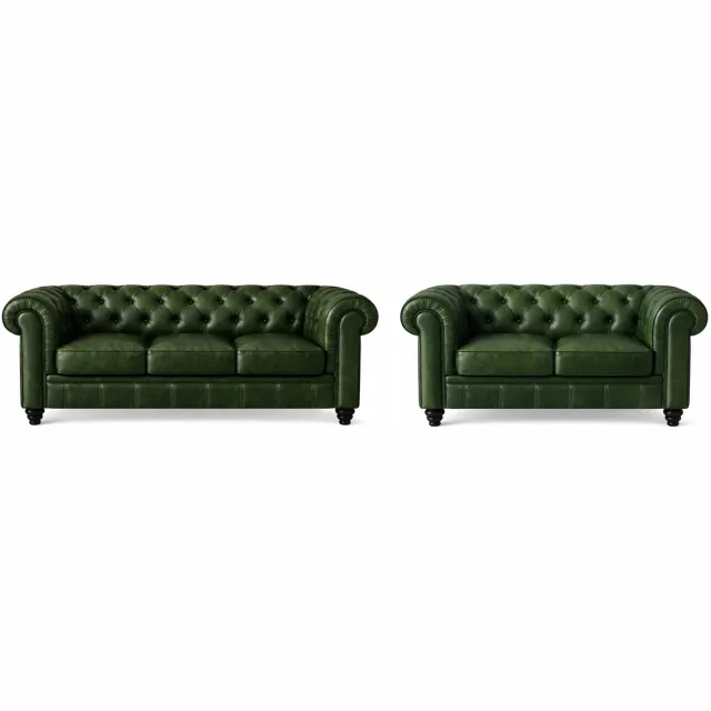 Meubeldistrict Chesterfield Banken Set - Leder - 2 & 3 Zits - Groen Vintage - Design
