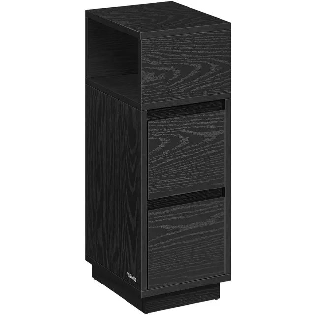 Songmics Smalle bijzettafel – Hout – Zwart – 2 lades en open vak voor flexibele opbergruimte