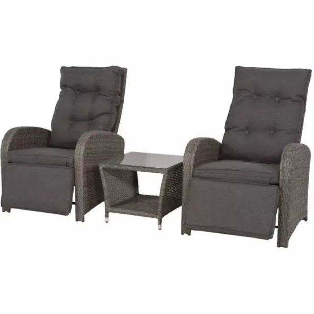 Outdoor Living Loungeset Duoset Melia 2 verstelbare stoelen + tafel - Balkonset Donkergrijs/Donkerbruin