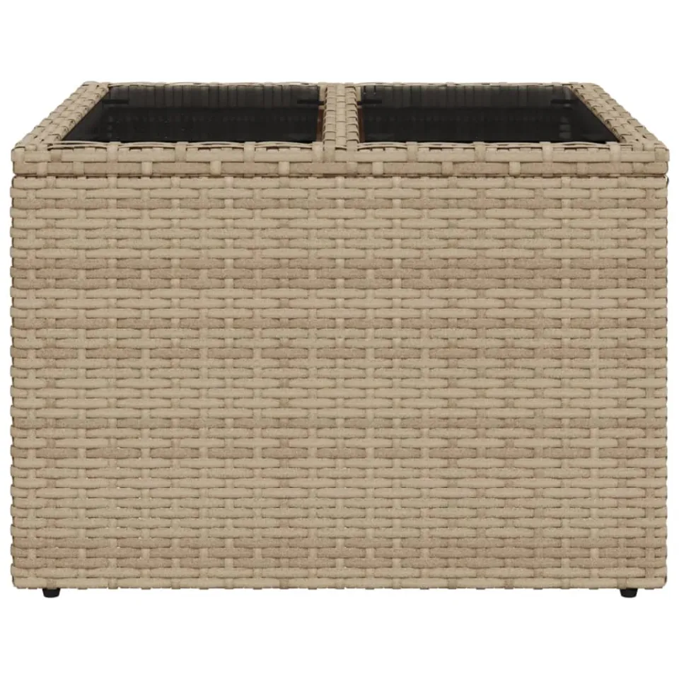 vidaXL Tuintafel met glazen blad 55x55x37 cm poly rattan beige