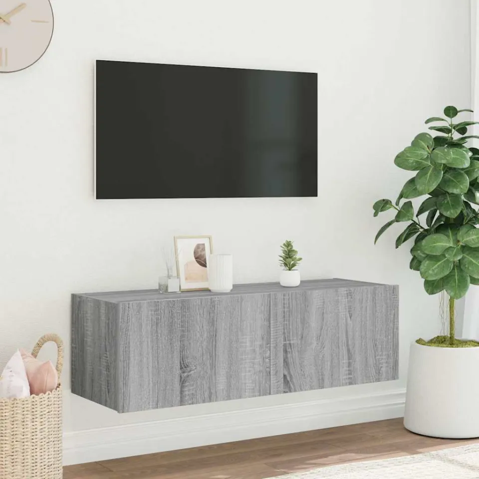 vidaXL Tv-wandmeubel met LED-verlichting 100x35x31 cm grijs sonoma, foto 4