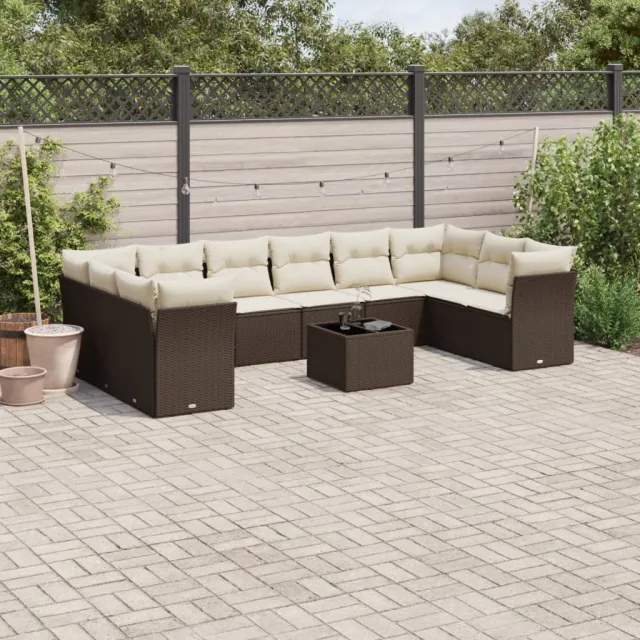 vidaXL 11-delige Loungeset met kussens poly rattan bruin, foto 2