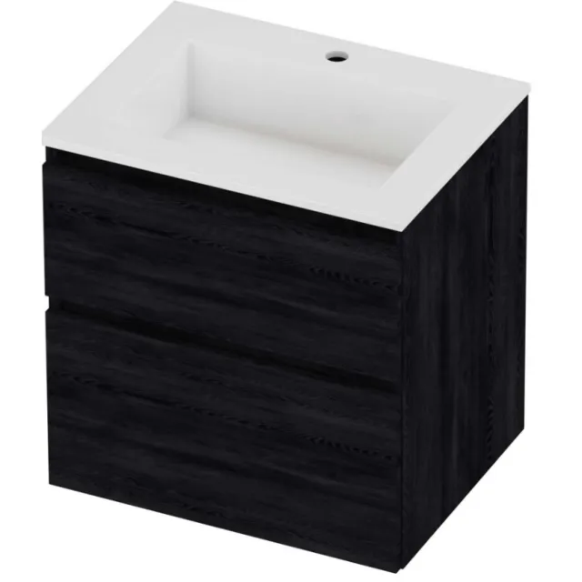 Proline Aristo Badmeubelset Polystone Elegant 1 Kraangat 60x46x62 cm Glans Wit Black Oak