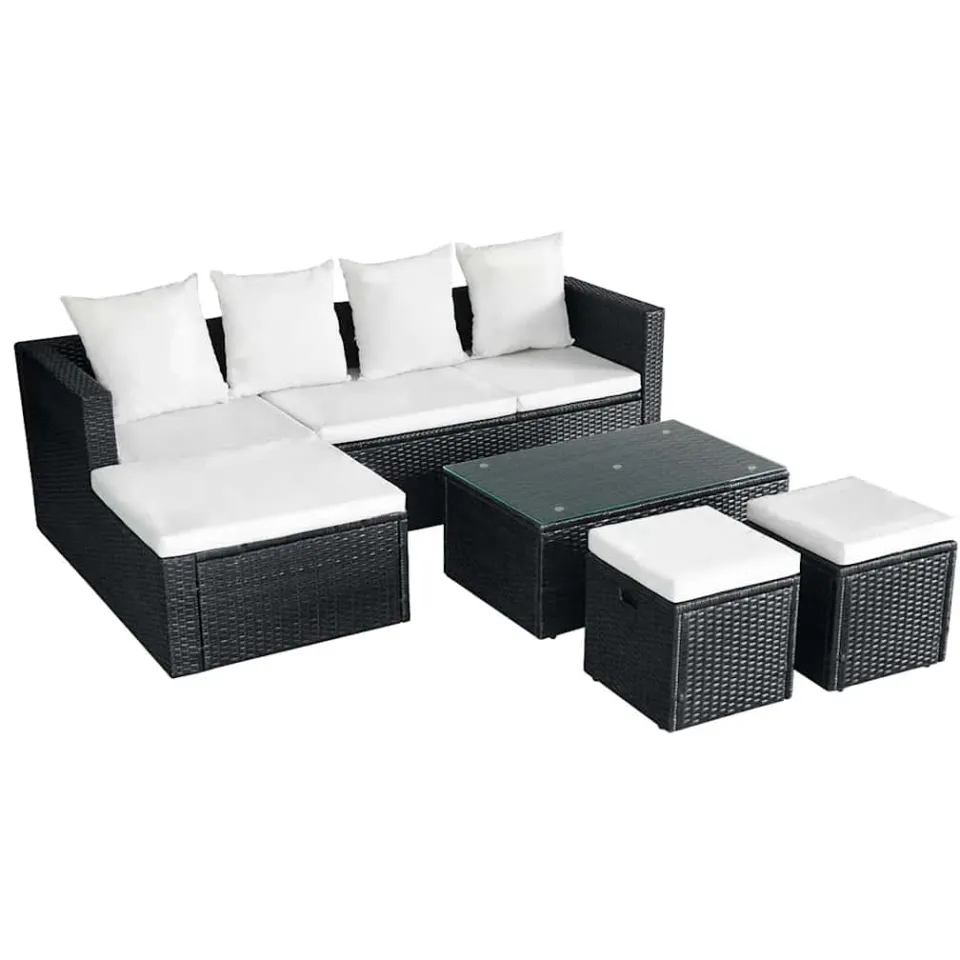 vidaXL 4-delige Loungeset met kussens poly rattan zwart, foto 3