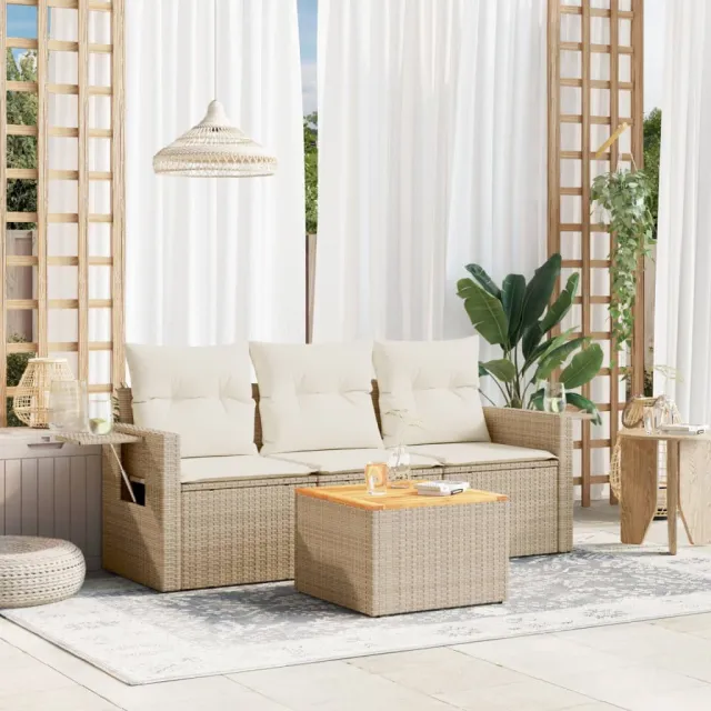 vidaXL 4-delige Loungeset met kussens poly rattan beige, foto 2