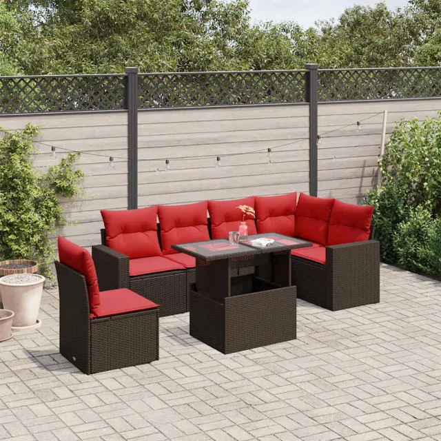 vidaXL 7-delige tuinbankset met kussens, bruin polyrotan, foto 2