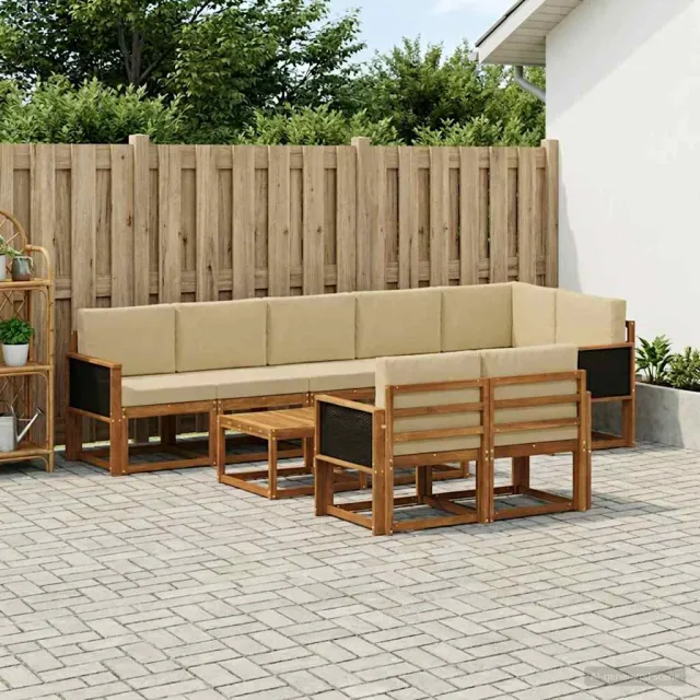 vidaXL Buiten bankenset 9 st 8-zits Natuurlijk en Beige
