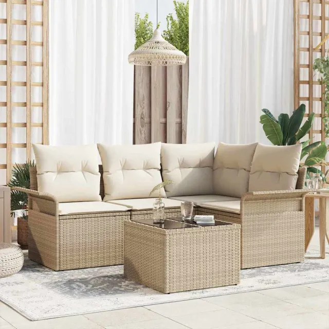 vidaXL Tuin Sofa Set 5 st Beige poly rattan, foto 2