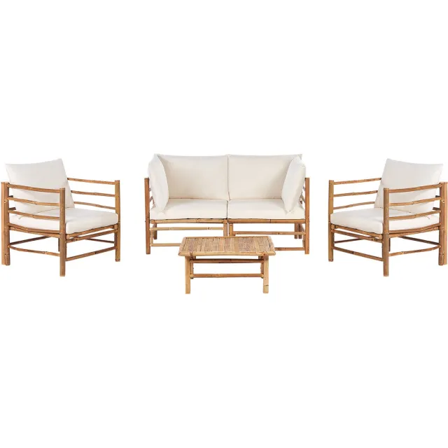 Beliani CERRETO - Loungeset 4-zits - Gebroken wit - Bamboehout