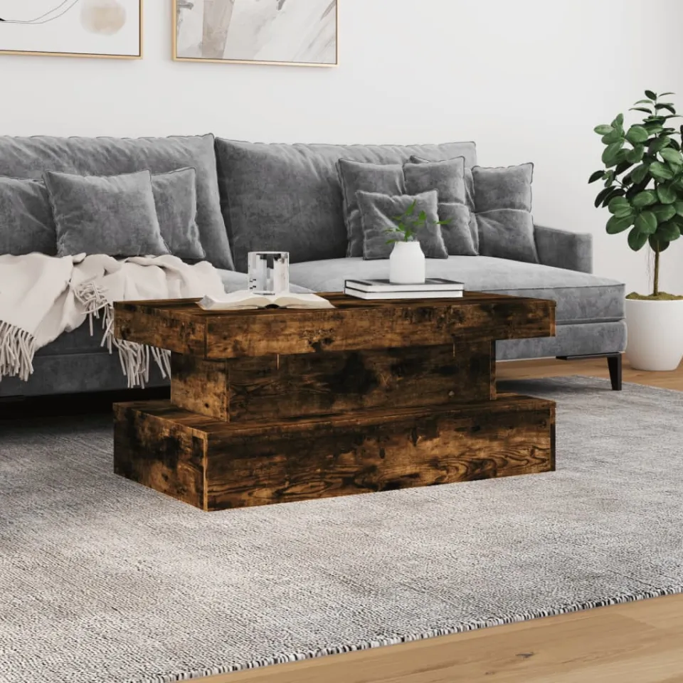 vidaXL Salontafel met LED-verlichting 90x50x40 cm gerookt eikenkleurig, foto 2