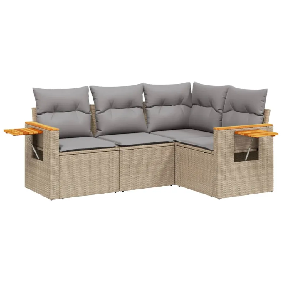 vidaXL 4-delige Loungeset met kussens poly rattan beige, foto 3