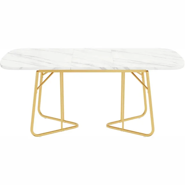 Corenia Eettafel – Uitbreidbare Tafel – Uitschuifbare Eettafel – Moderne Tafel – MDF Tafelblad – Marmerlook – Gouden Metalen Poten - 120-180 x 80 x 75 cm - Wit