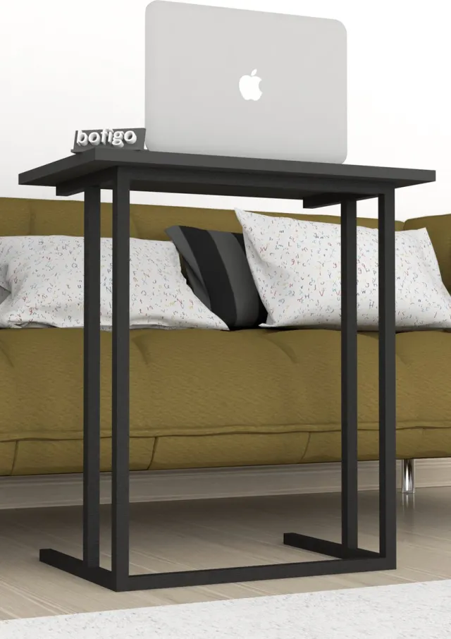 Musson Laptoptafel - Bijzettafel - Industrieel Design - 60x65x34cm - Grijs - Metaal & Spaanplaat - Vintage Look - Laptop & Werktafel