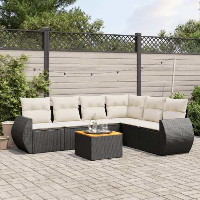 vidaXL 7-delige Loungeset met kussens poly rattan zwart, foto 2