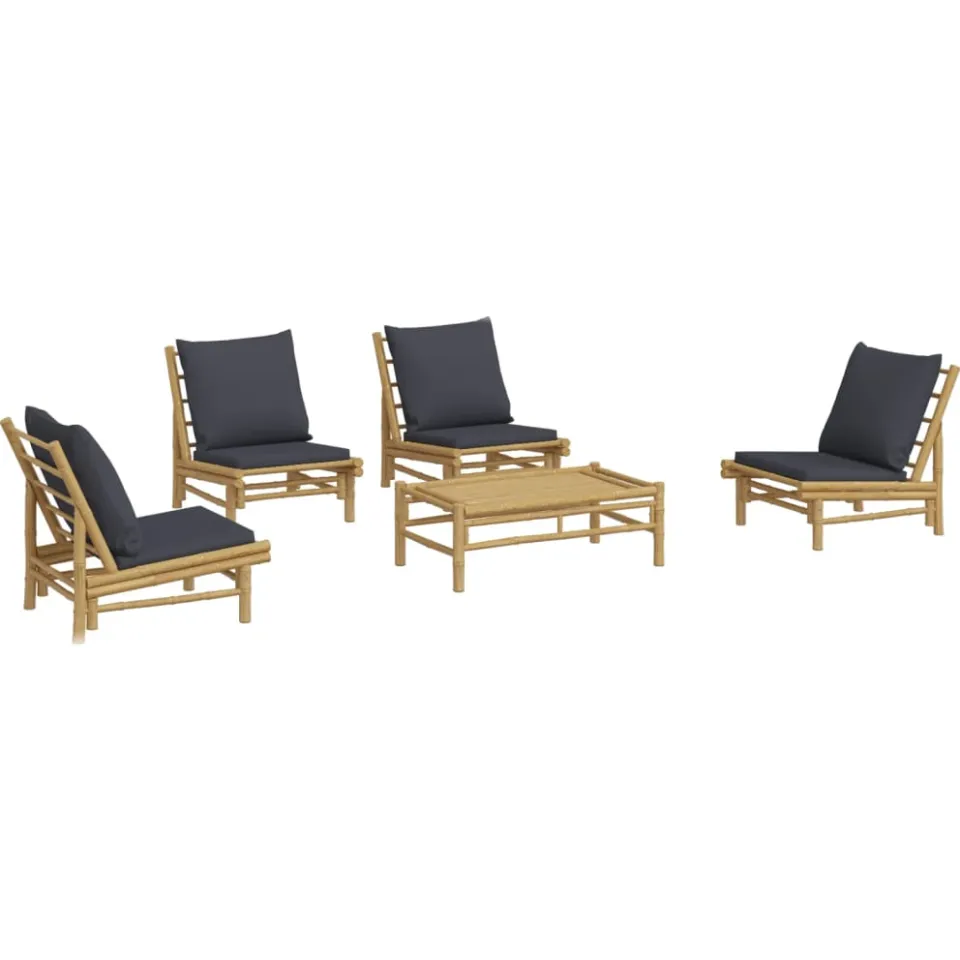 vidaXL 5-delige Loungeset met kussens bamboe donkergrijs Bruin