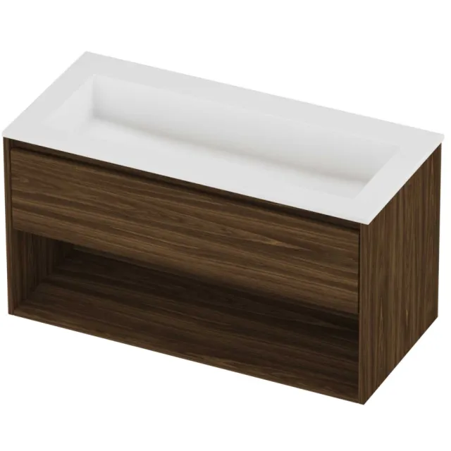 Proline Aristo Badmeubelset Polystone Elegant Schap 100x46x54 cm Mat White Cabana Oak Eiken