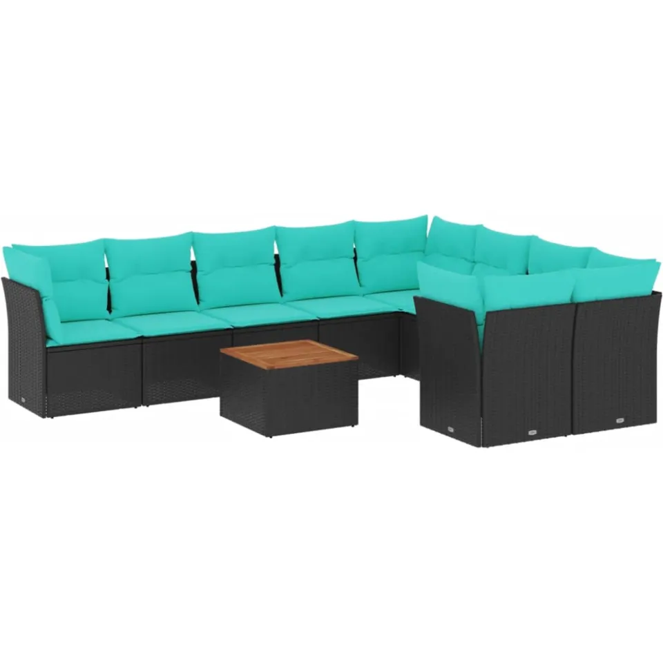 vidaXL 10-delige Loungeset met kussens poly rattan zwart, foto 3