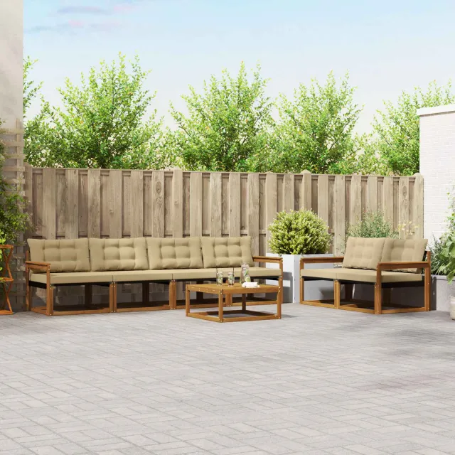vidaXL Buiten bankenset 7 st 6-zits Natuurlijk en Beige
