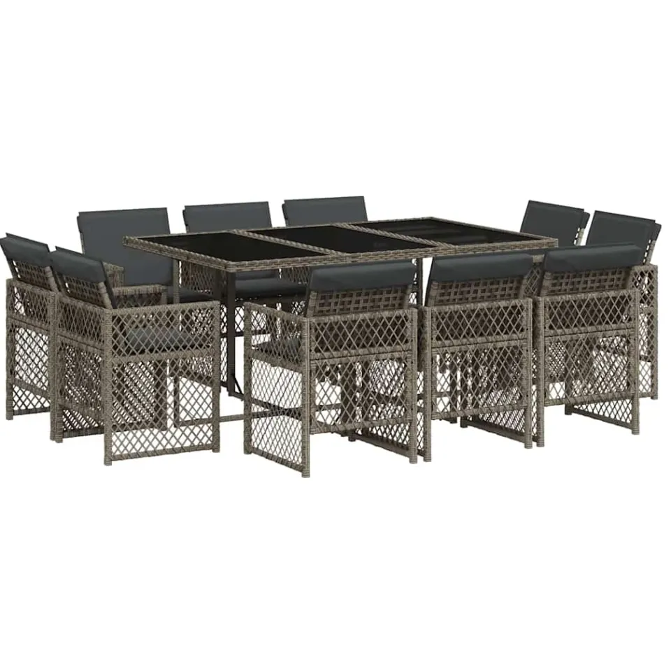 vidaXL 11-delige Tuinset met kussens poly rattan grijs