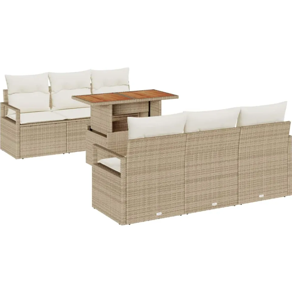 vidaXL Tuin Sofa Set 7 st Beige Poly riet