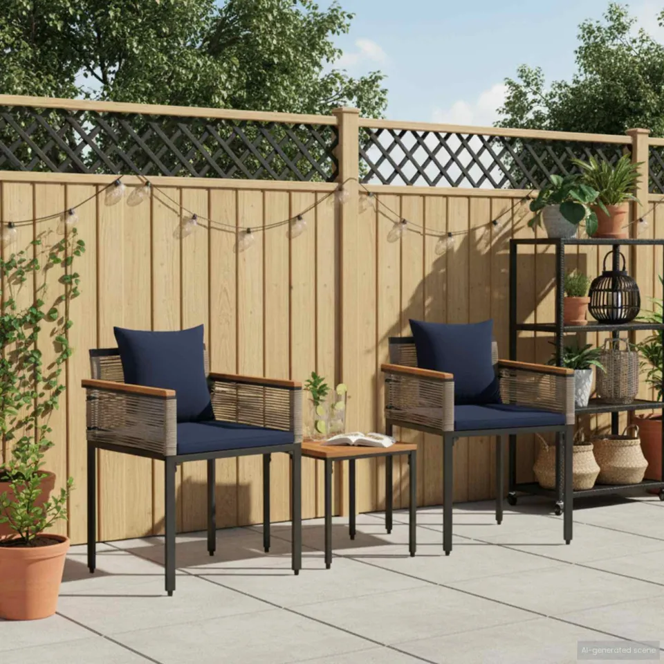 vidaXL Buitenmeubelset met kussen Grijs en Marineblauw poly rattan, foto 3