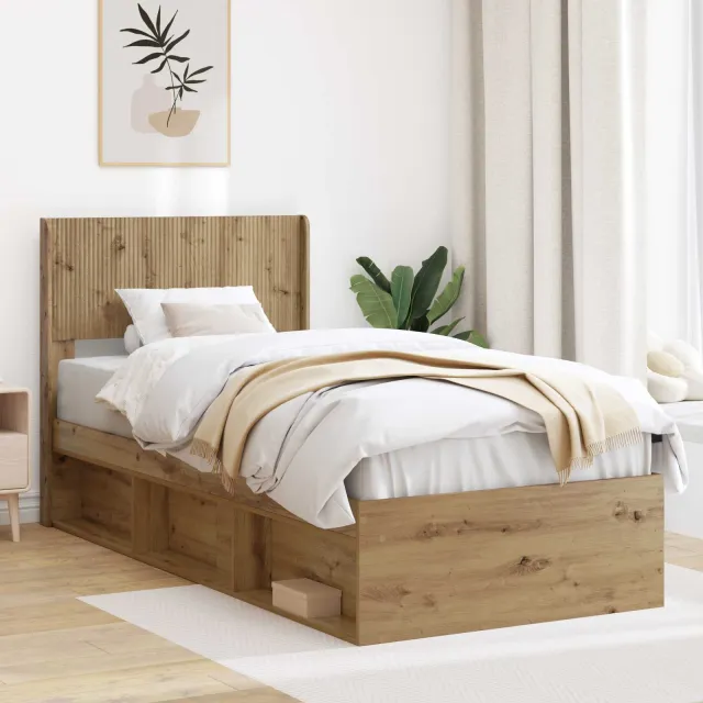 vidaXL Bedframe met opbergruimte en hoofdbord Artisanaal eiken Bruin