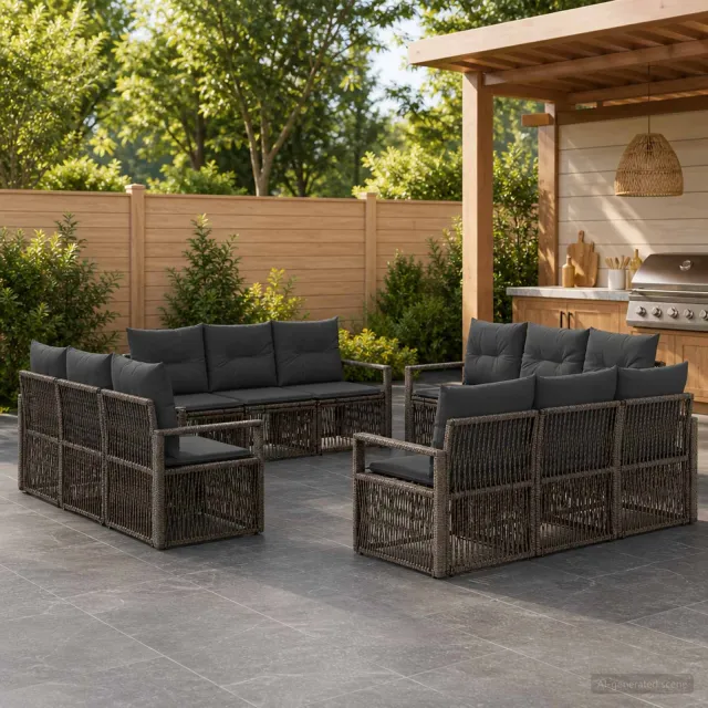 vidaXL Tuinbankenset 12 st 12-zits Grijs poly rattan